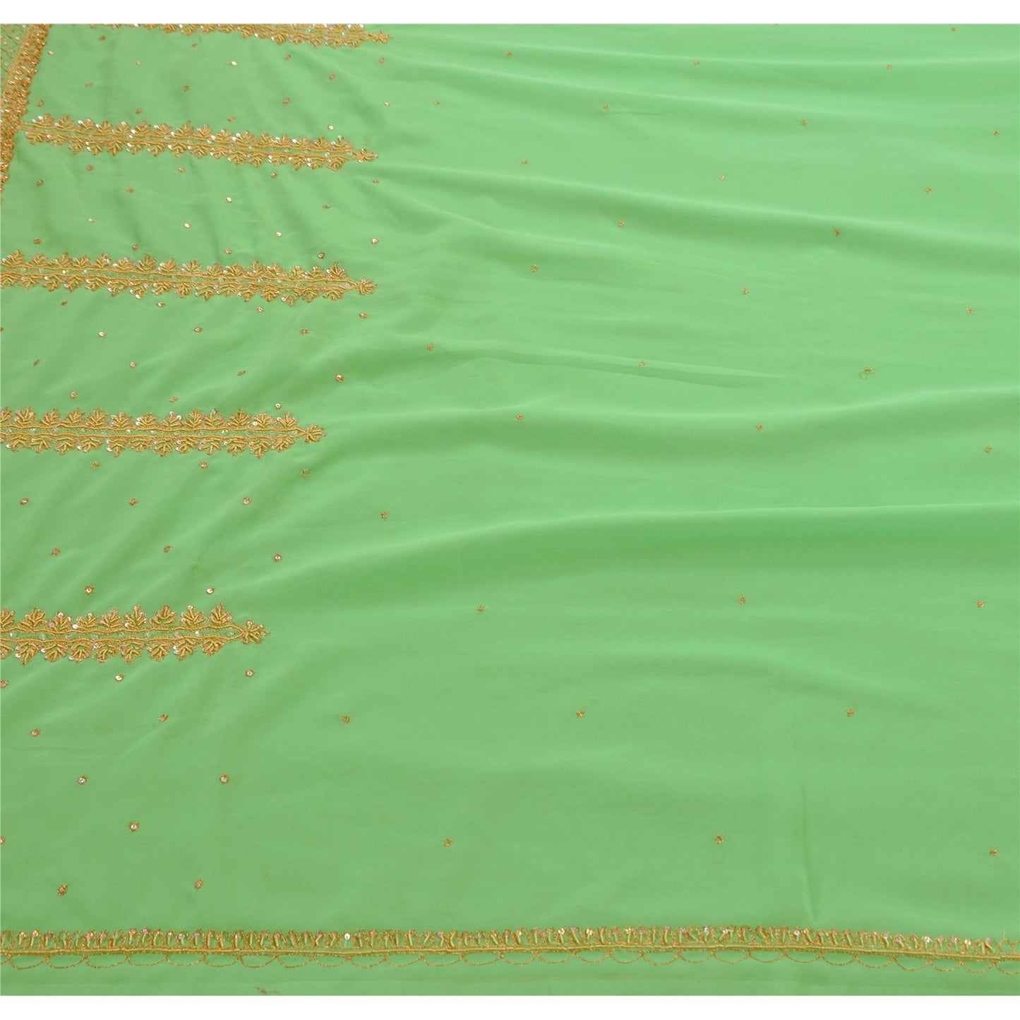 Sanskriti Vintage Antique Green Saree Georgette Hand Embroidery Sustainable Fabric Premium Sari