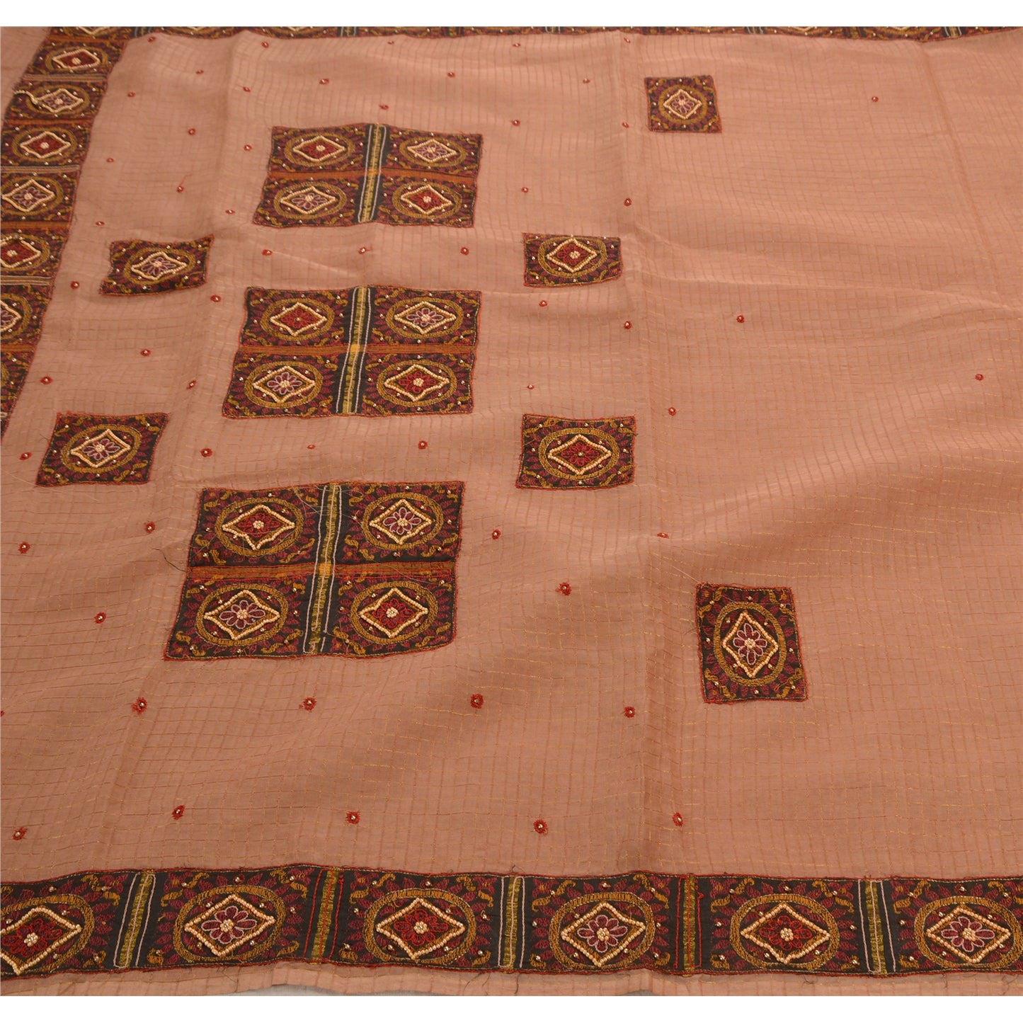 Sanskriti Vintage Peach Saree Pure Cotton Hand Embroidery Woven Sustainable Fabric Premium Sari