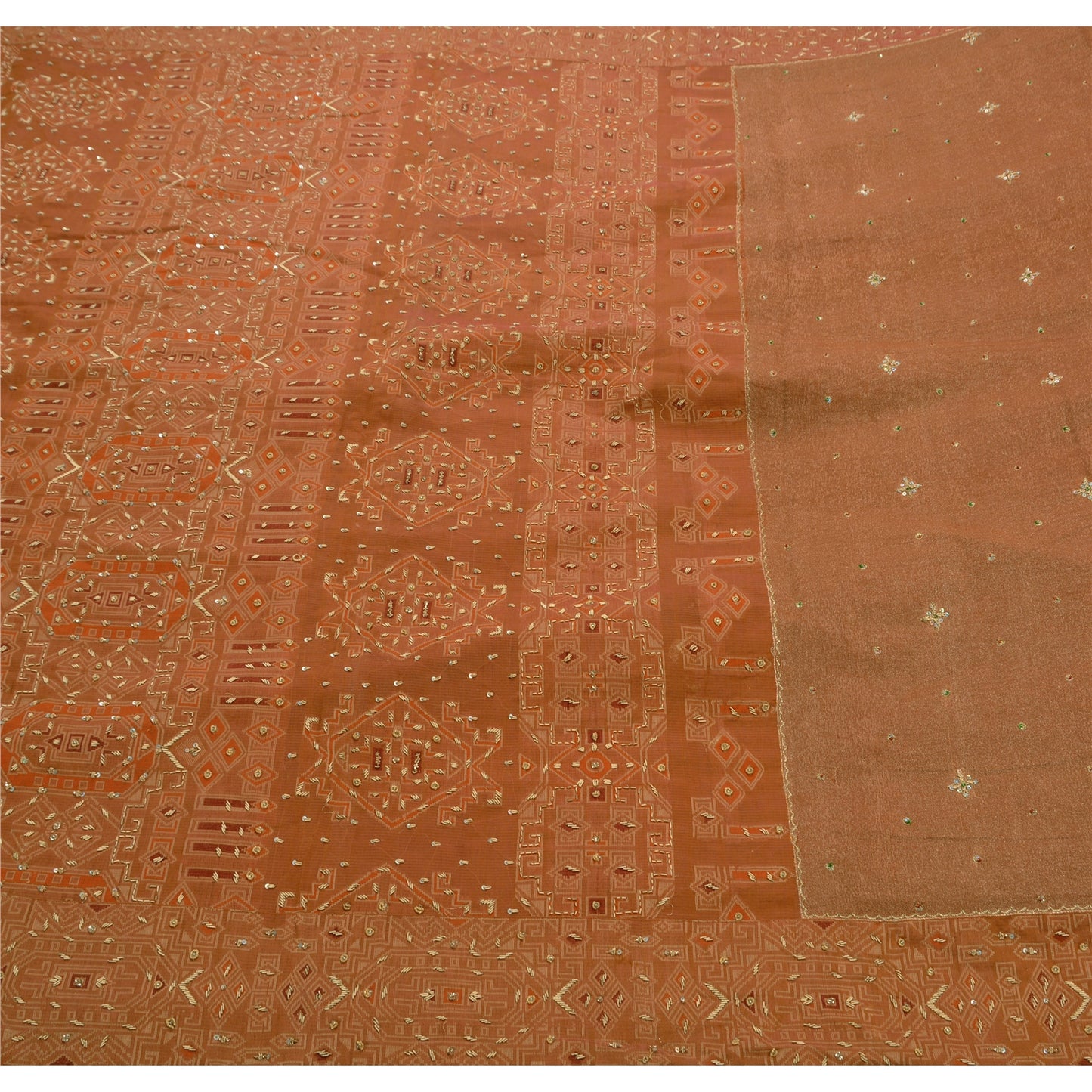 Sanskriti Vintage Antique Vintage Saree Organza Silk Hand Embroidery Woven Sustainable Fabric Premium Sari