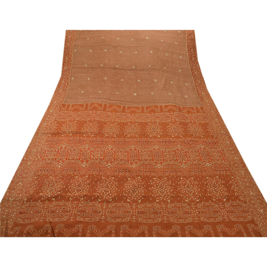 Sanskriti Vintage Antique Vintage Saree Organza Silk Hand Embroidery Woven Sustainable Fabric Premium Sari