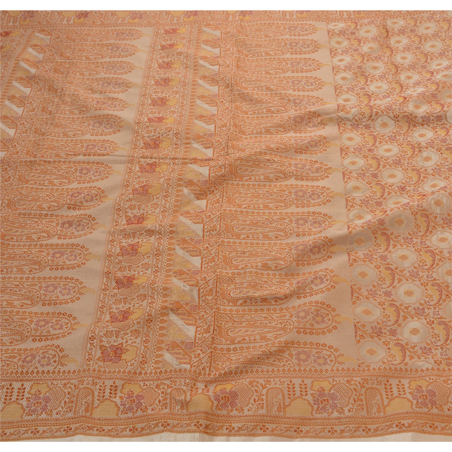 Sanskriti Vintage Antik Indisk Sari Kunstsilke Vævet Håndværk Bæredygtigt Stof Premium Sari