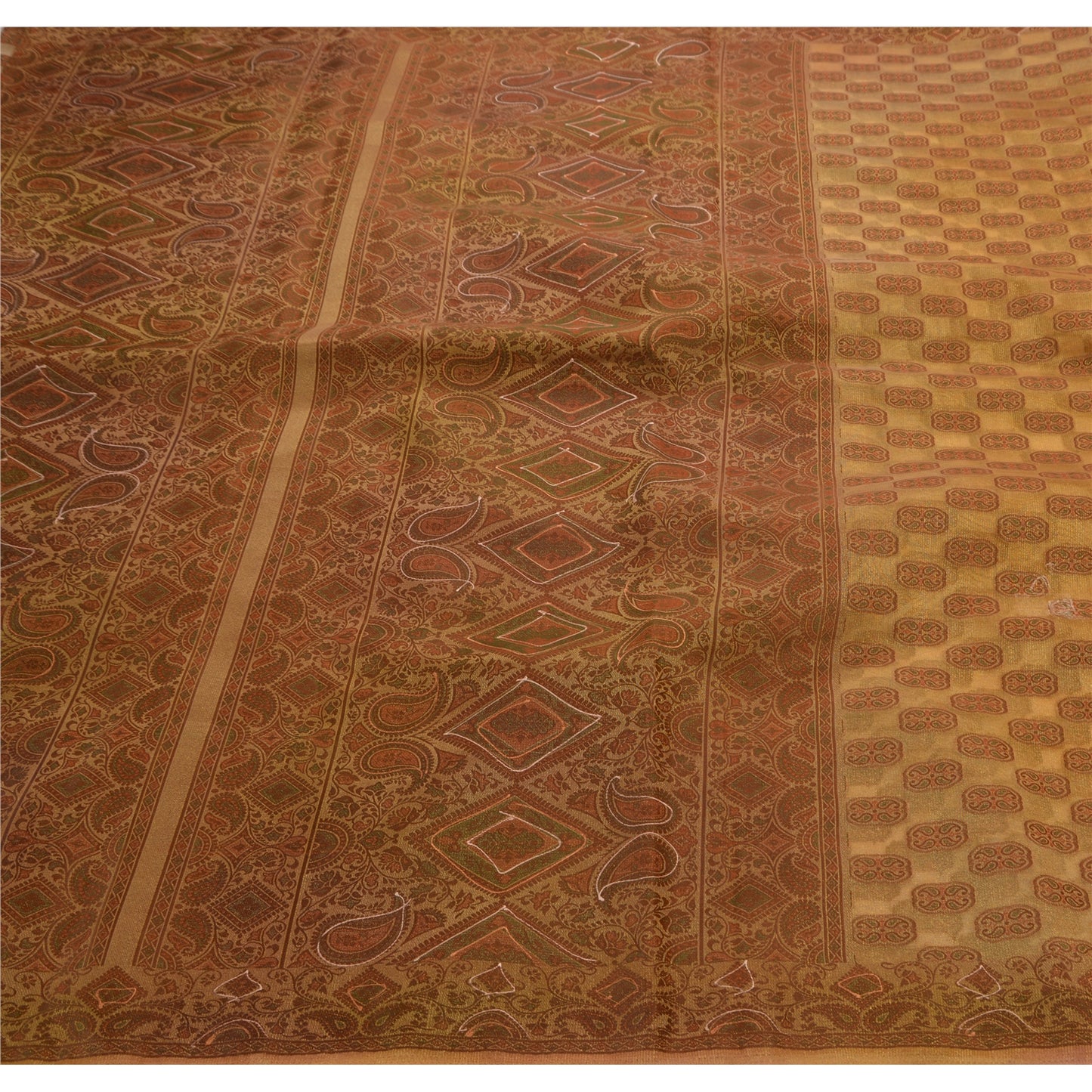 Санскрити Винтаж Антикварный Индийский Сари Ткань Тканая Золотая Экологичная Ткань Премиум Сари