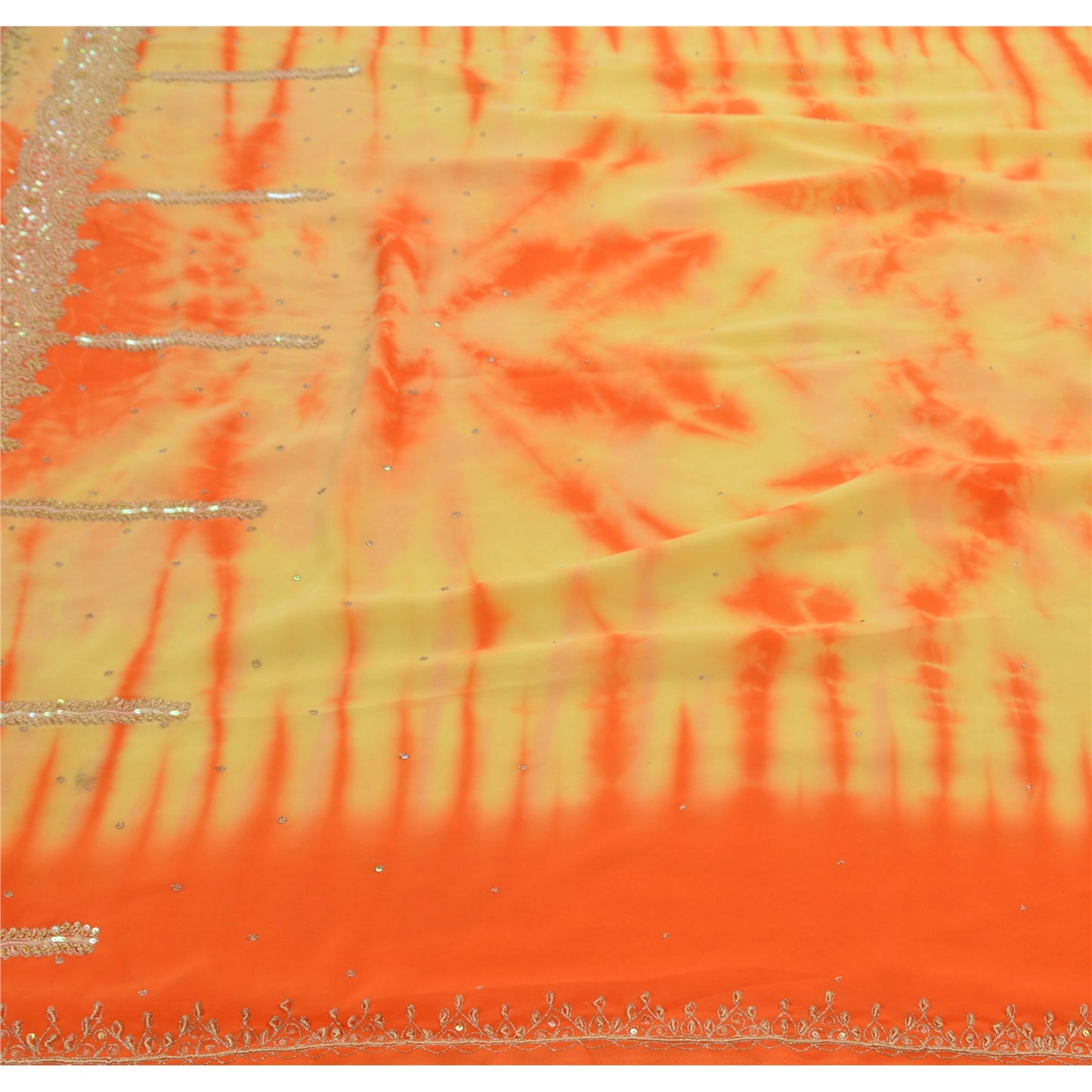 Sanskriti Vintage Antique Vintage Saree Georgette Hand Embroidery Sustainable Fabric Premium Leheria Sari