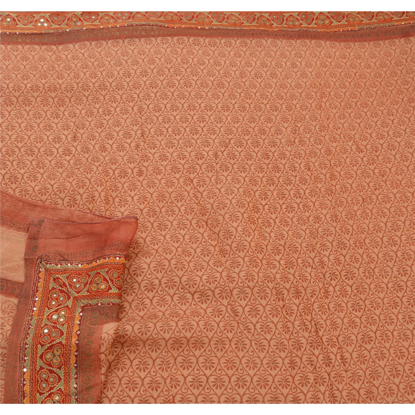 Sanskriti Vintage Indian Saree 100% Pure Cotton Hand Beaded Craft Sustainable Fabric Kota Sari