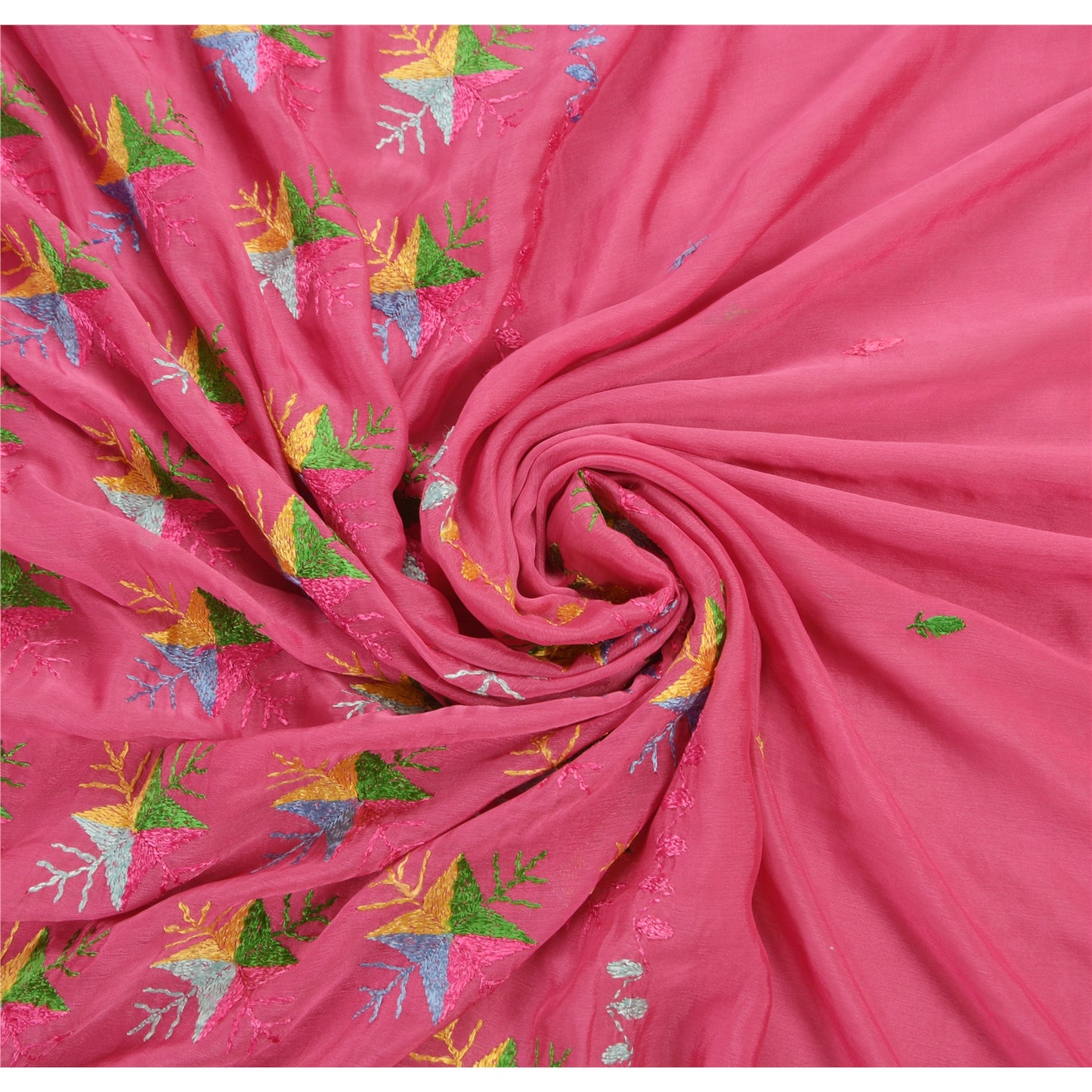 Sanskriti Vintage Saree Art Silk Hand Embroidered Sustainable Fabric Bagh Phulkari Sari Pink