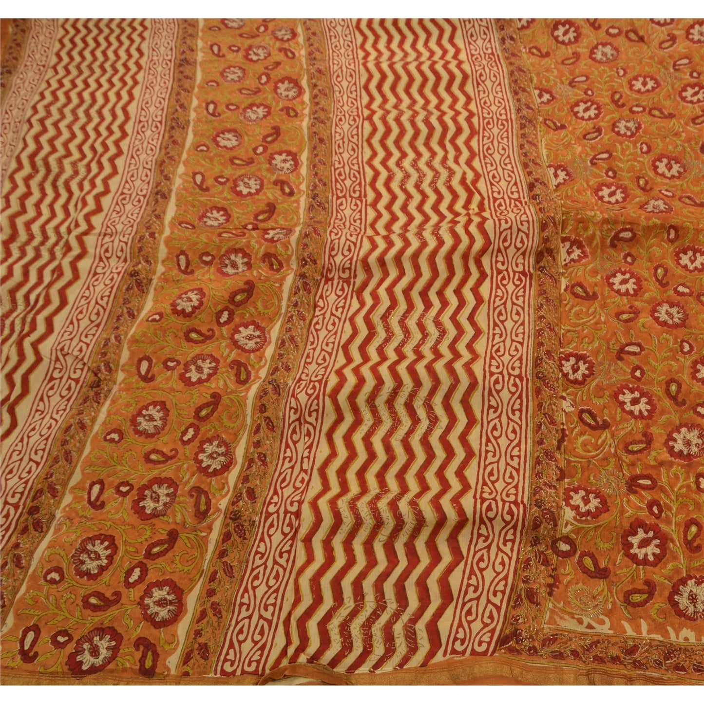 Sanskriti Vintage Saree 100% Pure Cotton Block Printed Craft Sustainable Fabric Premium Kalamkari Sari