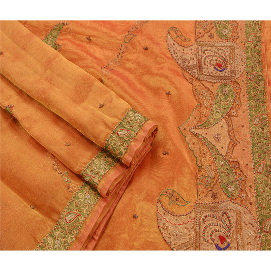 Sanskriti Vintage Indian Saree Tissue Hand Beaded Craft Sustainable Fabric Premium Sari