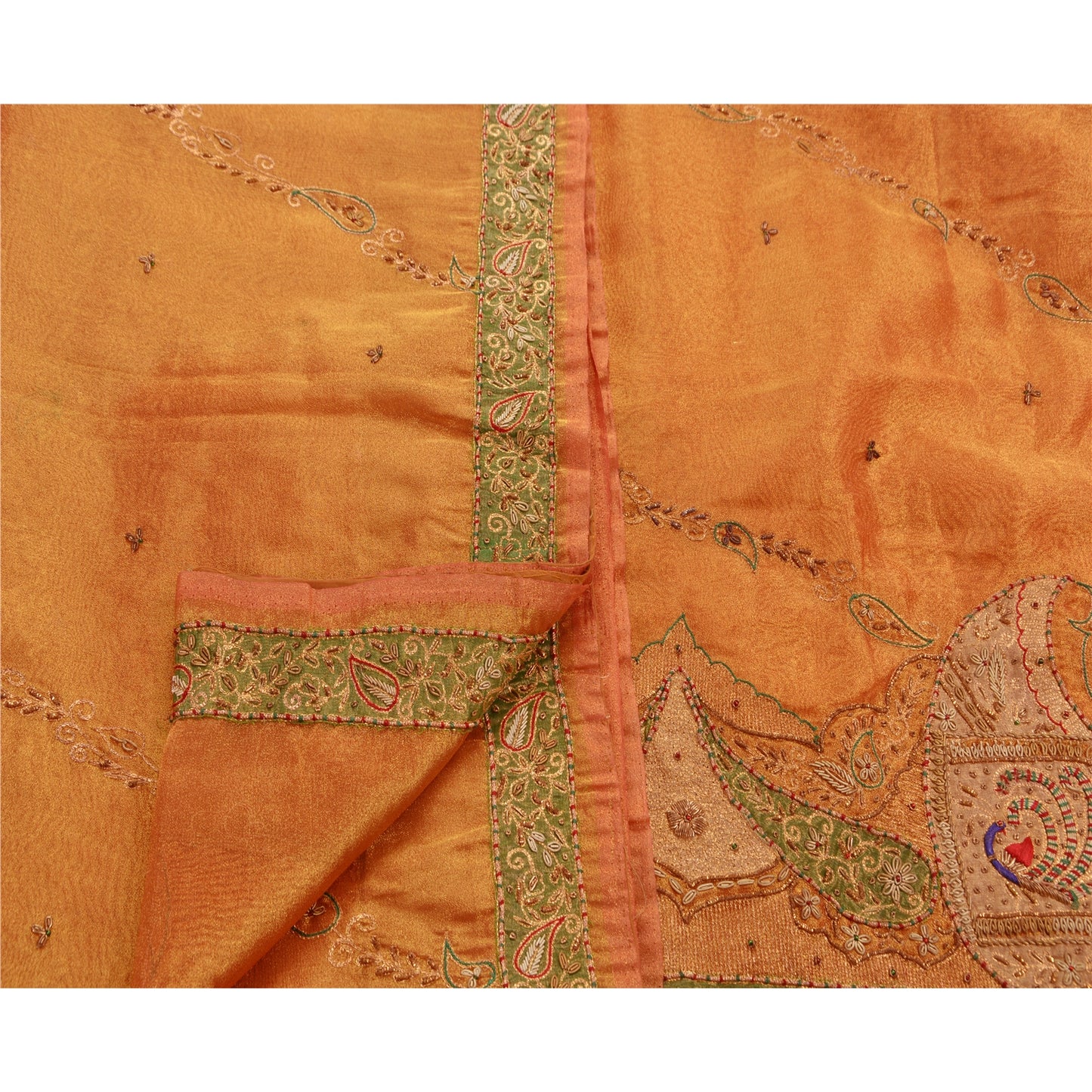 Sanskriti Vintage Indian Saree Tissue Hand Beaded Craft Sustainable Fabric Premium Sari