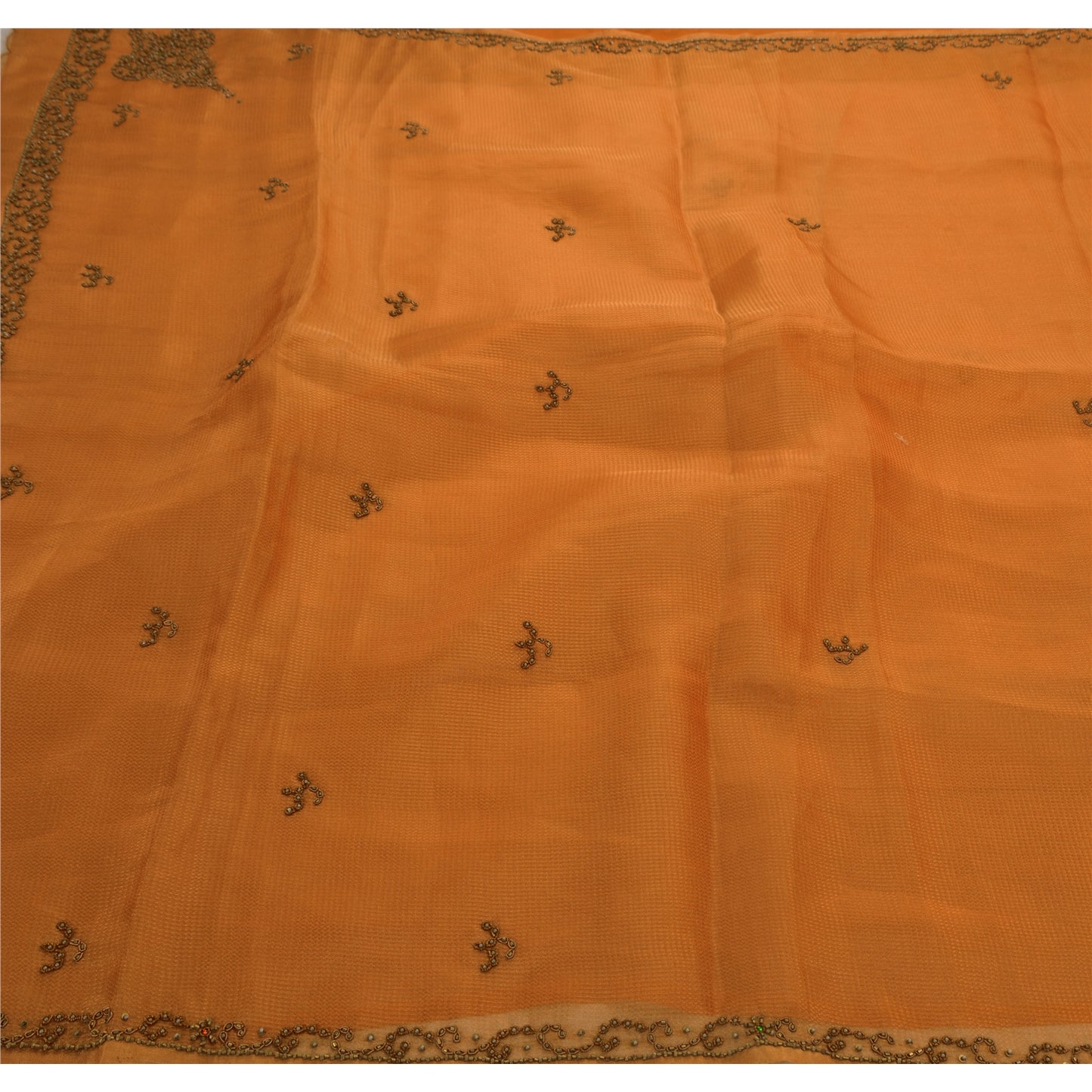 Sanskriti Vintage Antique Orange Saree Art Silk Hand Embroidery Sustainable Fabric Premium Sari