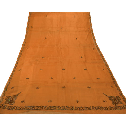 Sanskriti Vintage Antique Orange Saree Art Silk Hand Embroidery Sustainable Fabric Premium Sari