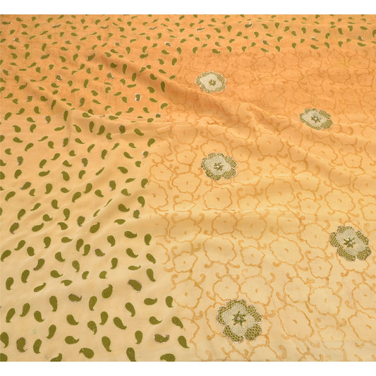 Sanskriti Vintage Saree 100% Pure Georgette Silk Hand Embroidered Sustainable Fabric Premium Sari