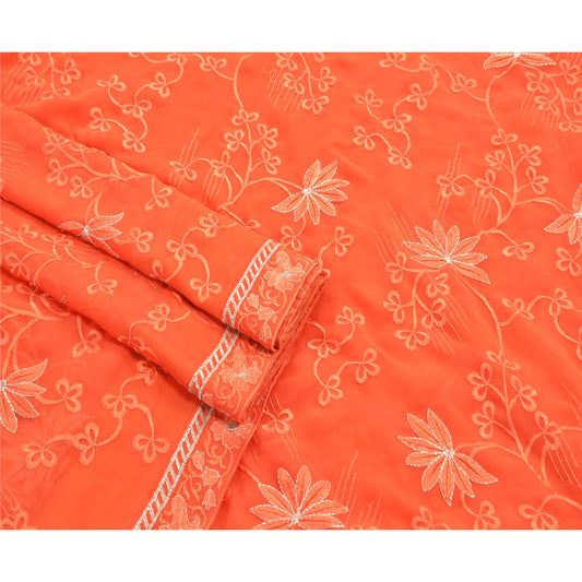 Sanskriti Vintage Peach Indian Saree Georgette Embroidered Peach Sustainable Fabric Premium Sari