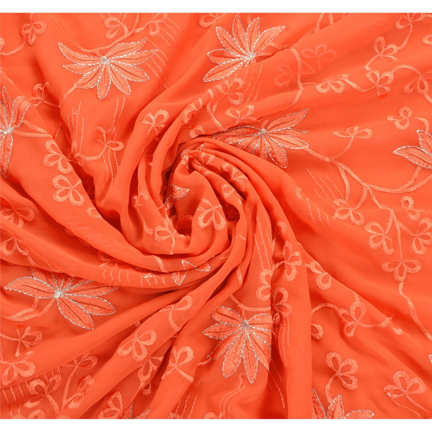 Sanskriti Vintage Peach Indian Saree Georgette Embroidered Peach Sustainable Fabric Premium Sari