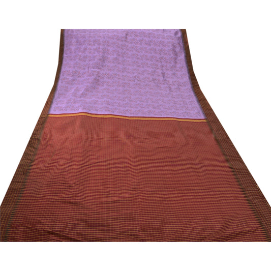 Sanskriti Vintage Purple Saree Indian Antique Embroidery Woven Sustainable Fabric Premium Painted Cotton Sari