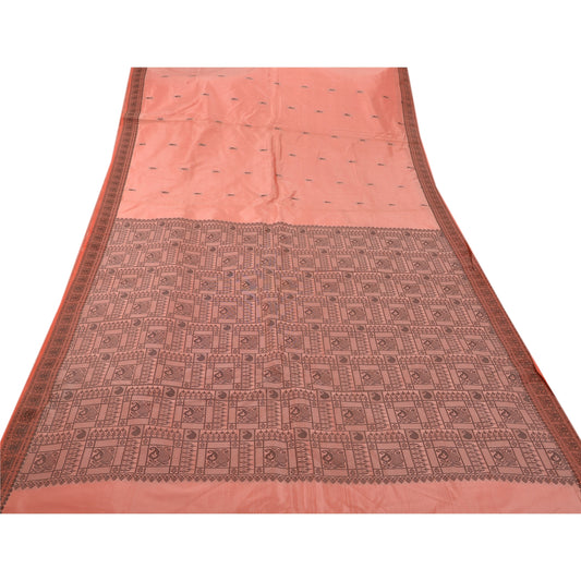Sanskriti Vintage Indian Saree Art Silk Woven Craft Pink Sustainable Fabric Premium Sari