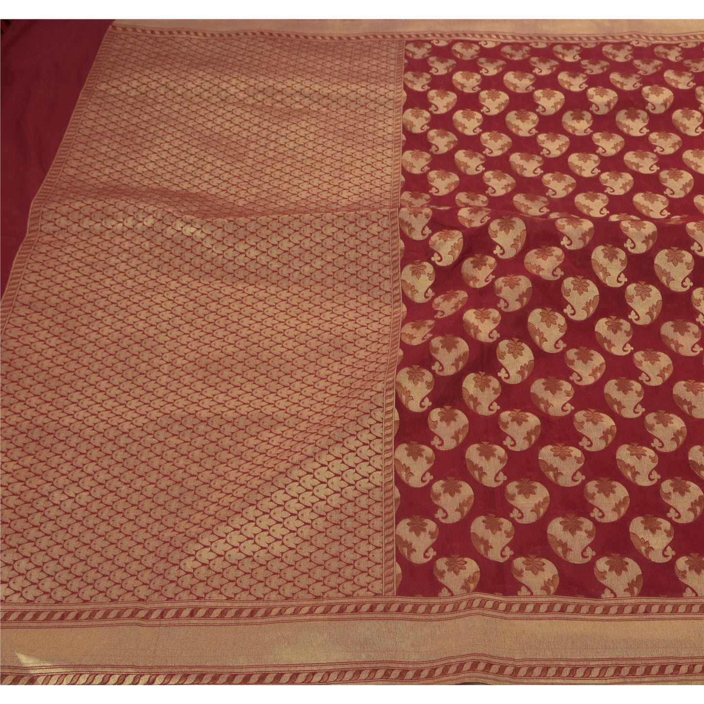 Sanskriti Vintage Dark Red Saree Art Silk Woven Craft Sustainable Fabric Premium Sari