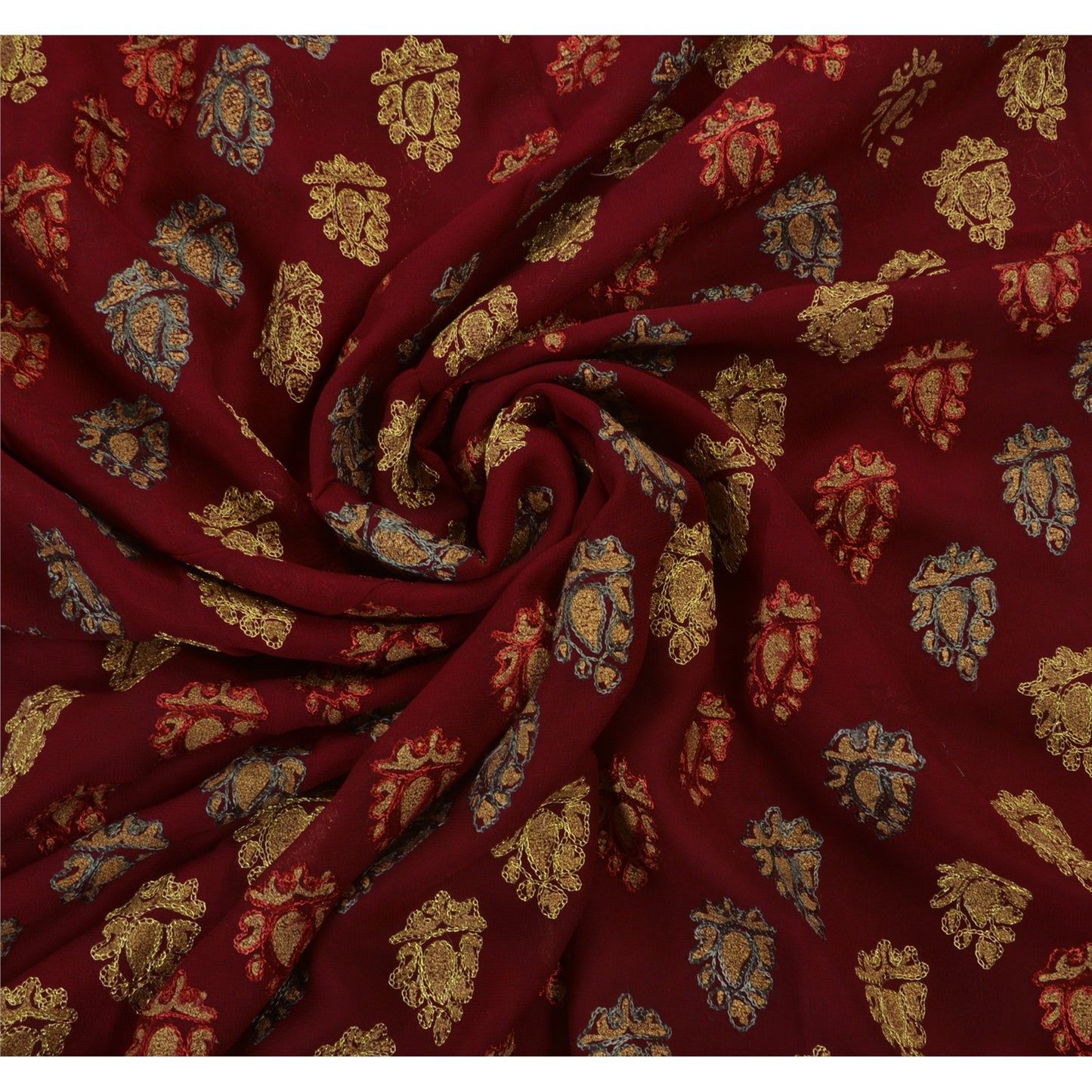 Sanskriti Vintage Saree Blend Georgette Hand Beaded Craft Sustainable Fabric Premium Sari