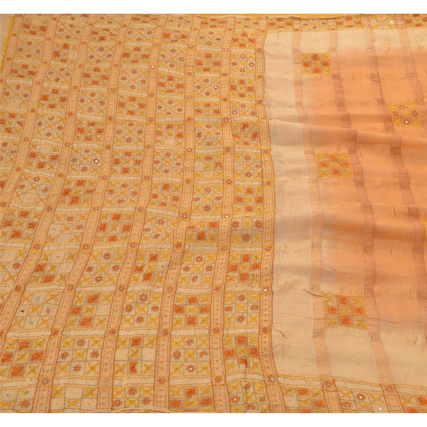 Sanskriti Vintage Saree 100% Pure Silk Hand Embroidery Craft Sustainable Fabric Premium Sari