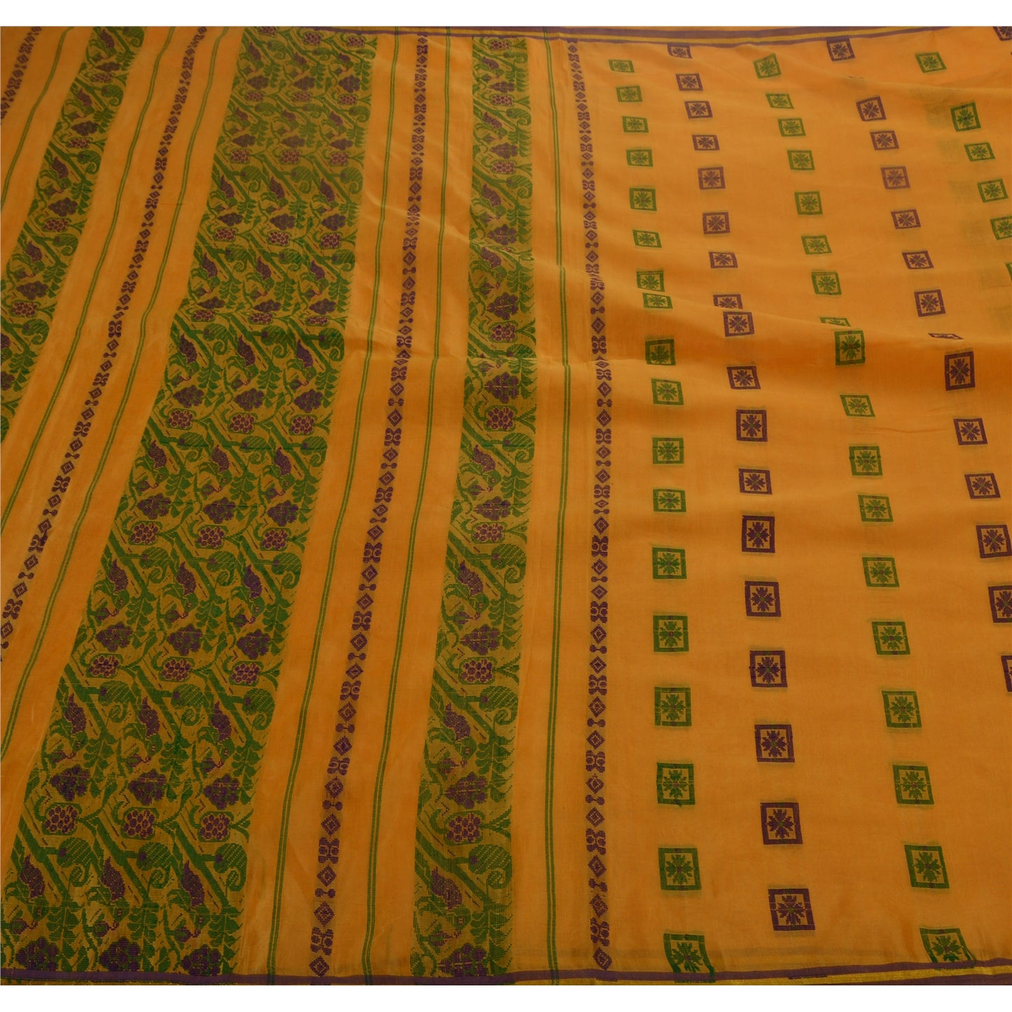 Sanskriti Vintage Indian Yellow Saree Art Silk Woven Craft Sustainable Fabric Sari