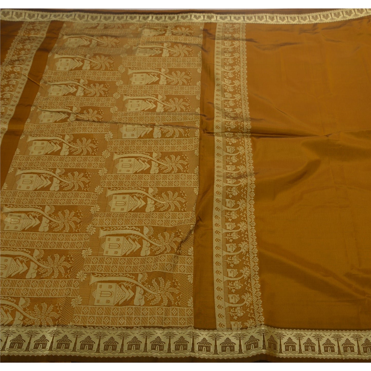 Sanskriti Vintage Indian Green Saree Art Silk Woven Craft Sustainable Fabric Premium Sari