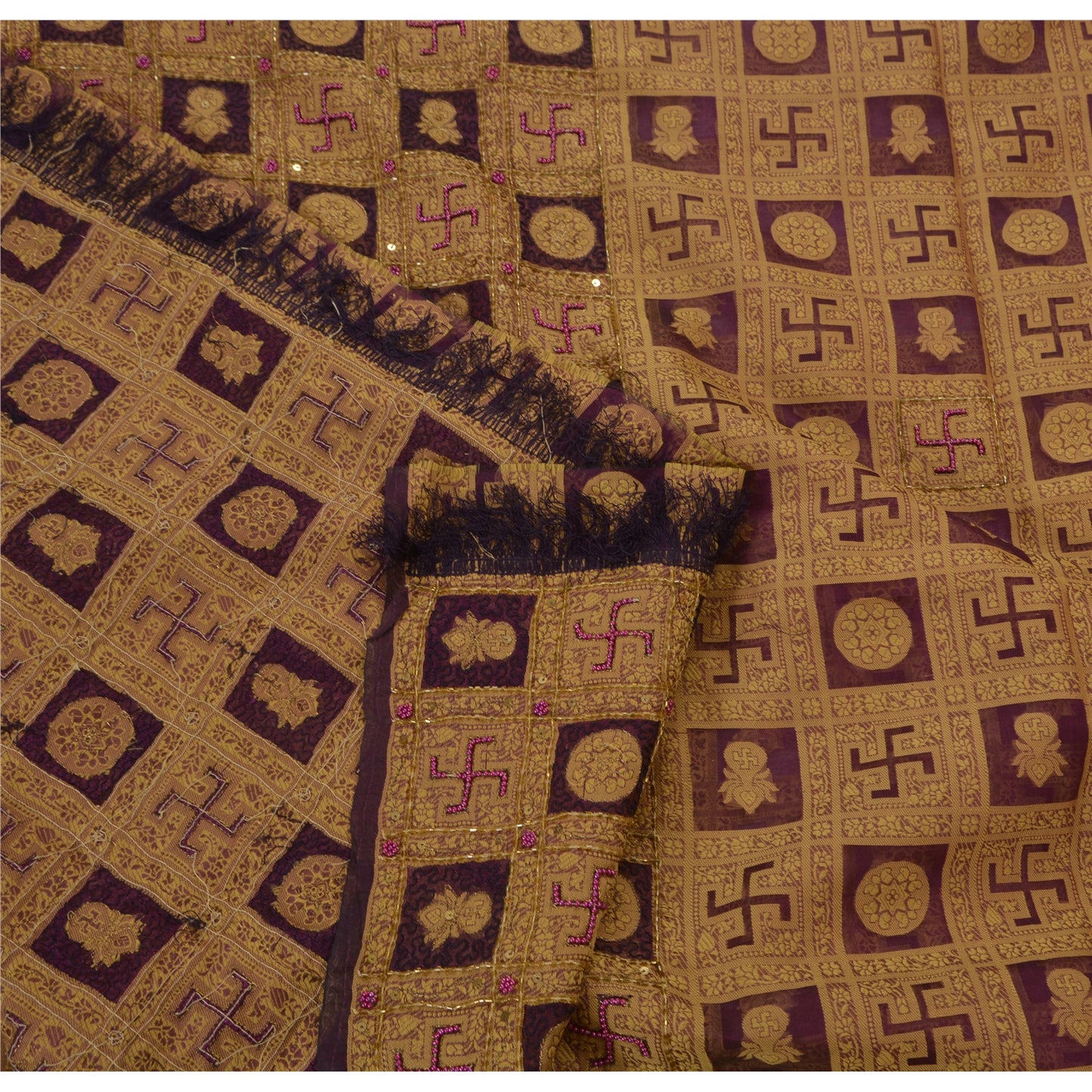 Sanskriti Vintage Saree 100% Pure Organza Silk Hand Beaded Sustainable Fabric Premium Sari