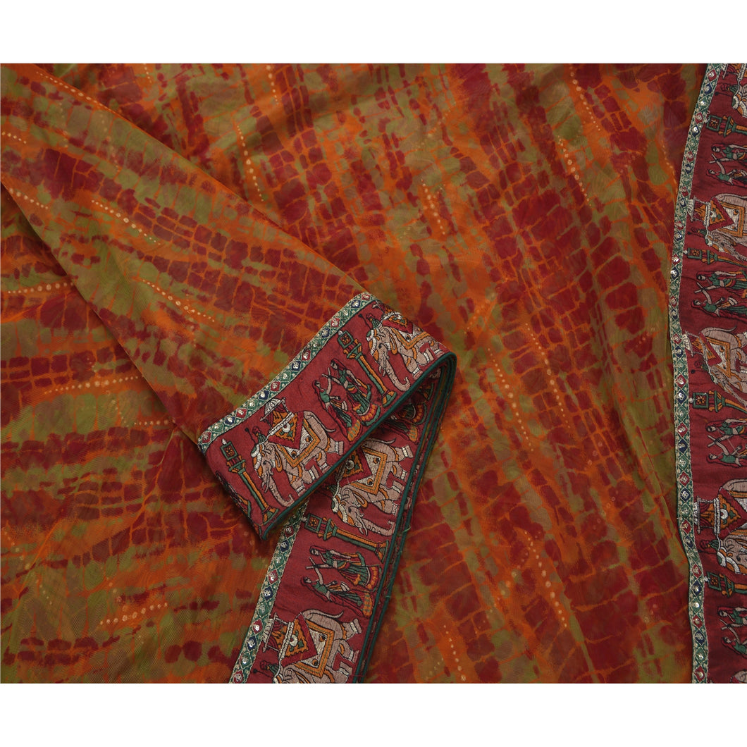 Sanskriti Antique Vintage Saree Net Mesh Embroidery Fabric Premium Leheria Sari