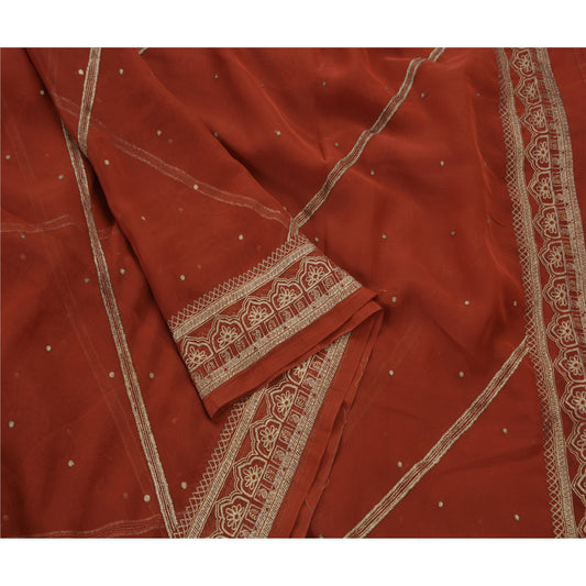Sanskriti Vintage Indian Saree Georgette Hand Embroidered Sustainable Fabric Premium Sari