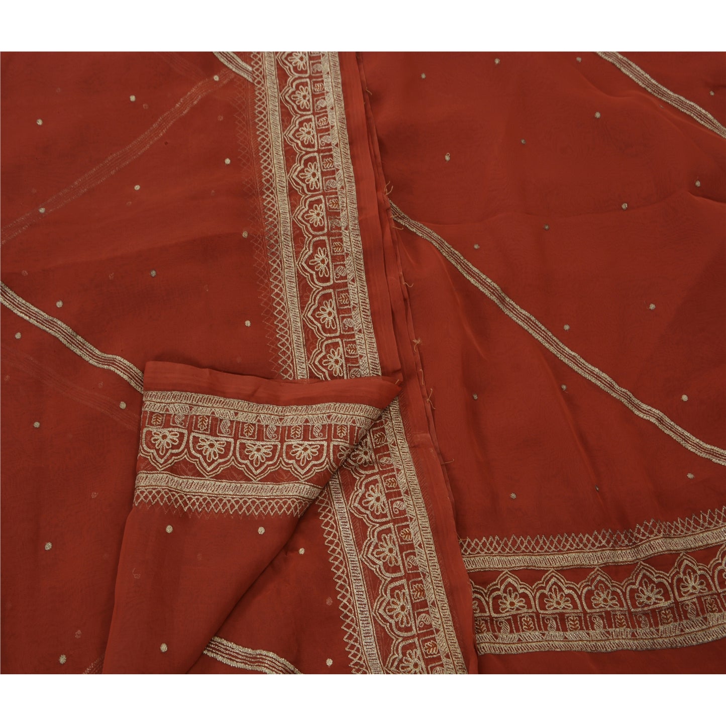 Sanskriti Vintage Indian Saree Georgette Hand Embroidered Sustainable Fabric Premium Sari