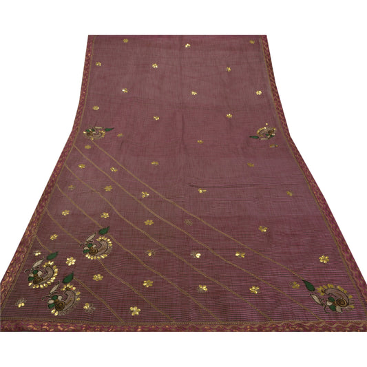 Sanskriti Vintage Indian Saree Art Silk Hand Beaded Craft Sustainable Fabric Premium Sari