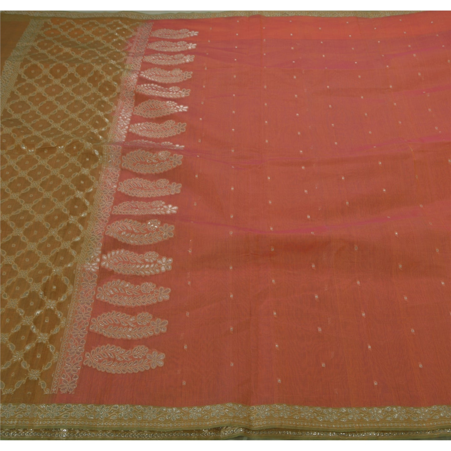 Sanskriti Vintage Indian Saree Silk Blend Woven Peach Craft Sustainable Fabric Premium Sari