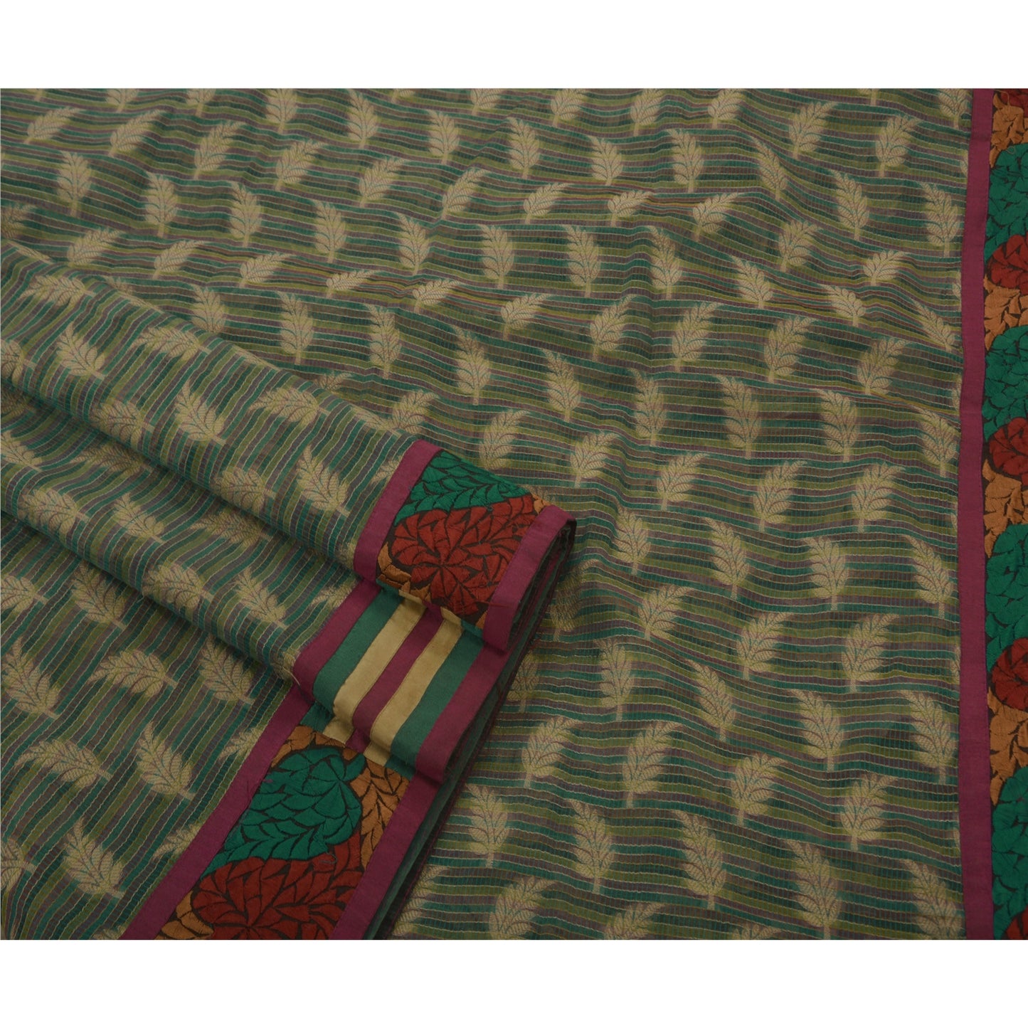 Санскрити Винтаж Гринсари Органза Шелк Вышитая Тканая Экологичная Ткань Премиум Этническое Сари