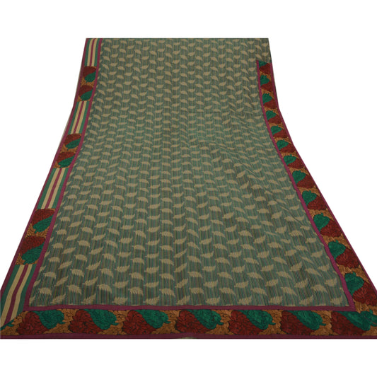 Sanskriti Vintage GreenSaree Organza Silk Embroidered Woven Sustainable Fabric Premium Ethnic Sari