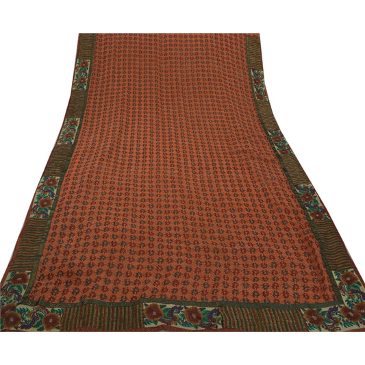 Sanskriti Vintage Indian Saree Georgette Embroidered Orange Sustainable Fabric Premium Sari