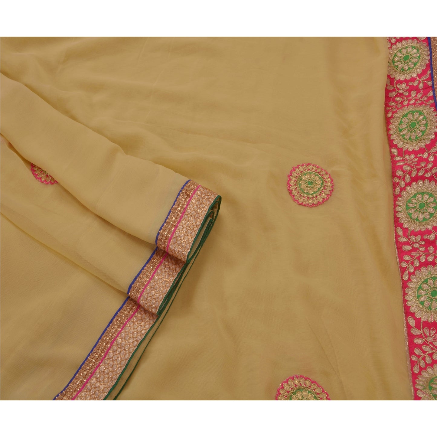 Sanskriti Vintage Antique Saree Georgette Embroidery Sustainable Fabric Premium Gota Sari