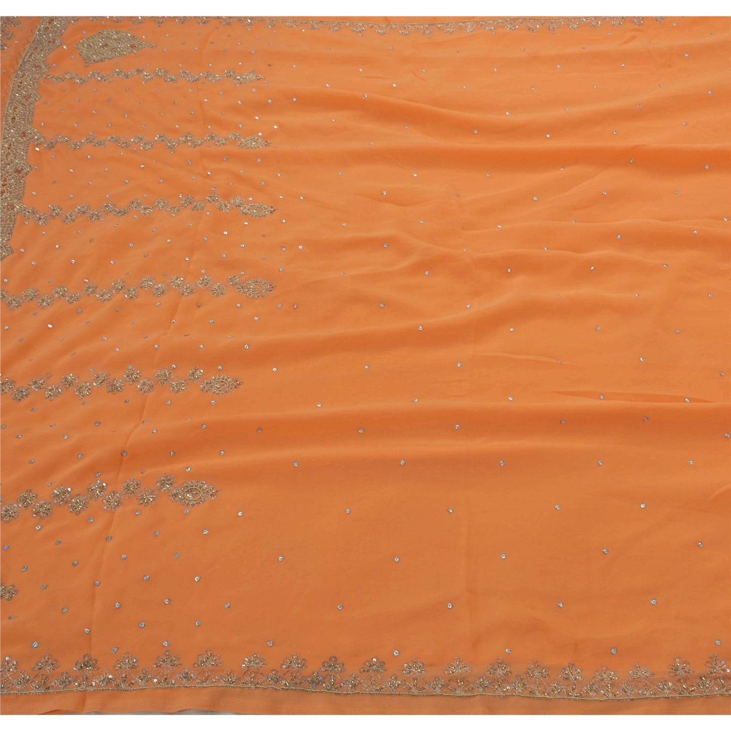 Sanskriti Vintage Ethnic Saree Georgette Hand Beaded Craft Sustainable Fabric Premium Sari