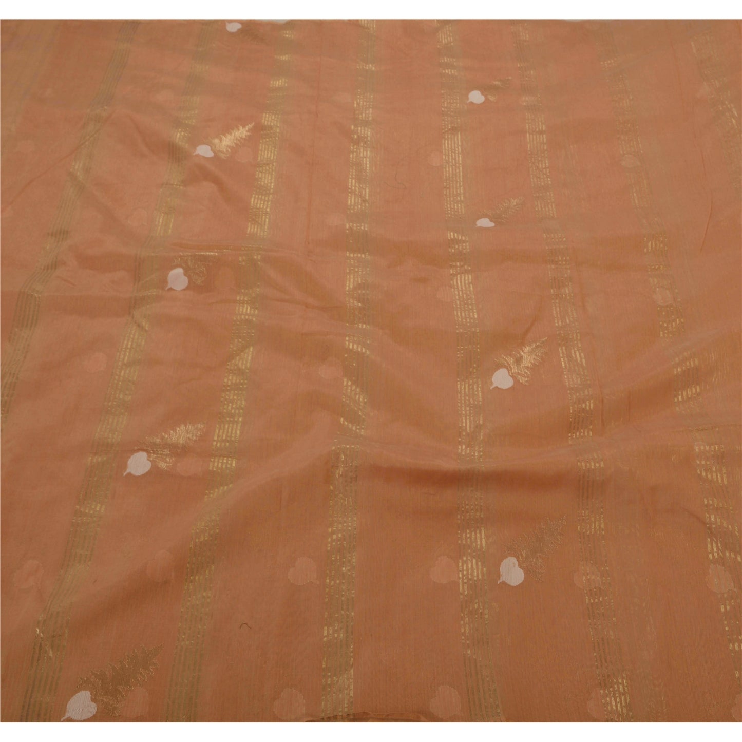 Sanskriti Vintage Saree Art Silk Woven Peach Sustainable Fabric Craft Sari Floral