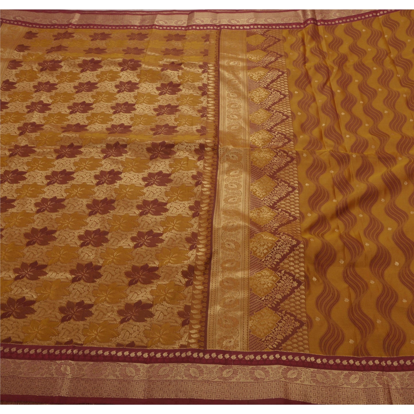 Sanskriti Vintage Indian Saree Art Silk Woven Craft Sustainable Fabric Premium Cream Sari