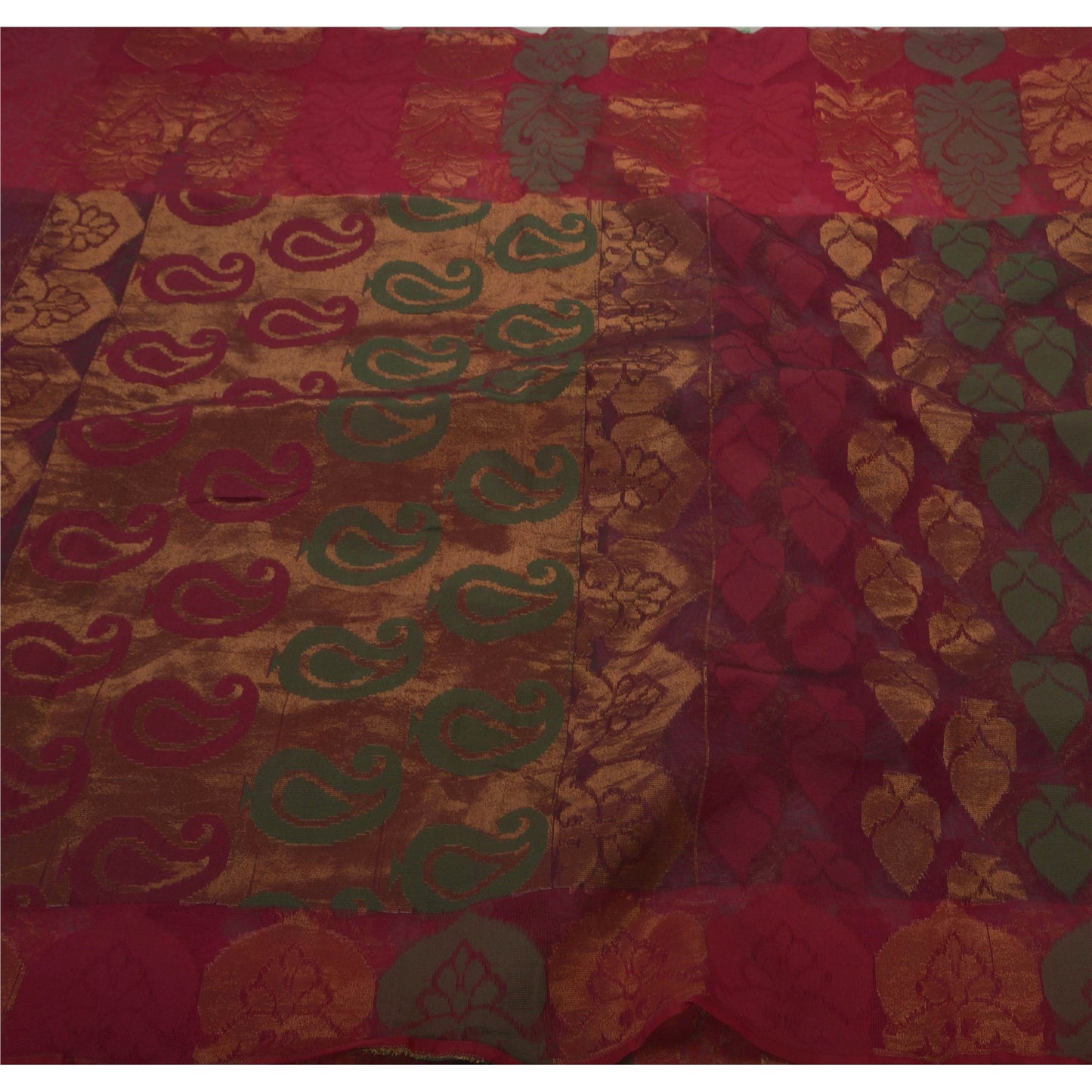 Sanskriti Vintage Saree Art Silk Woven Dark Red Craft Sustainable Fabric Premium Floral Sari