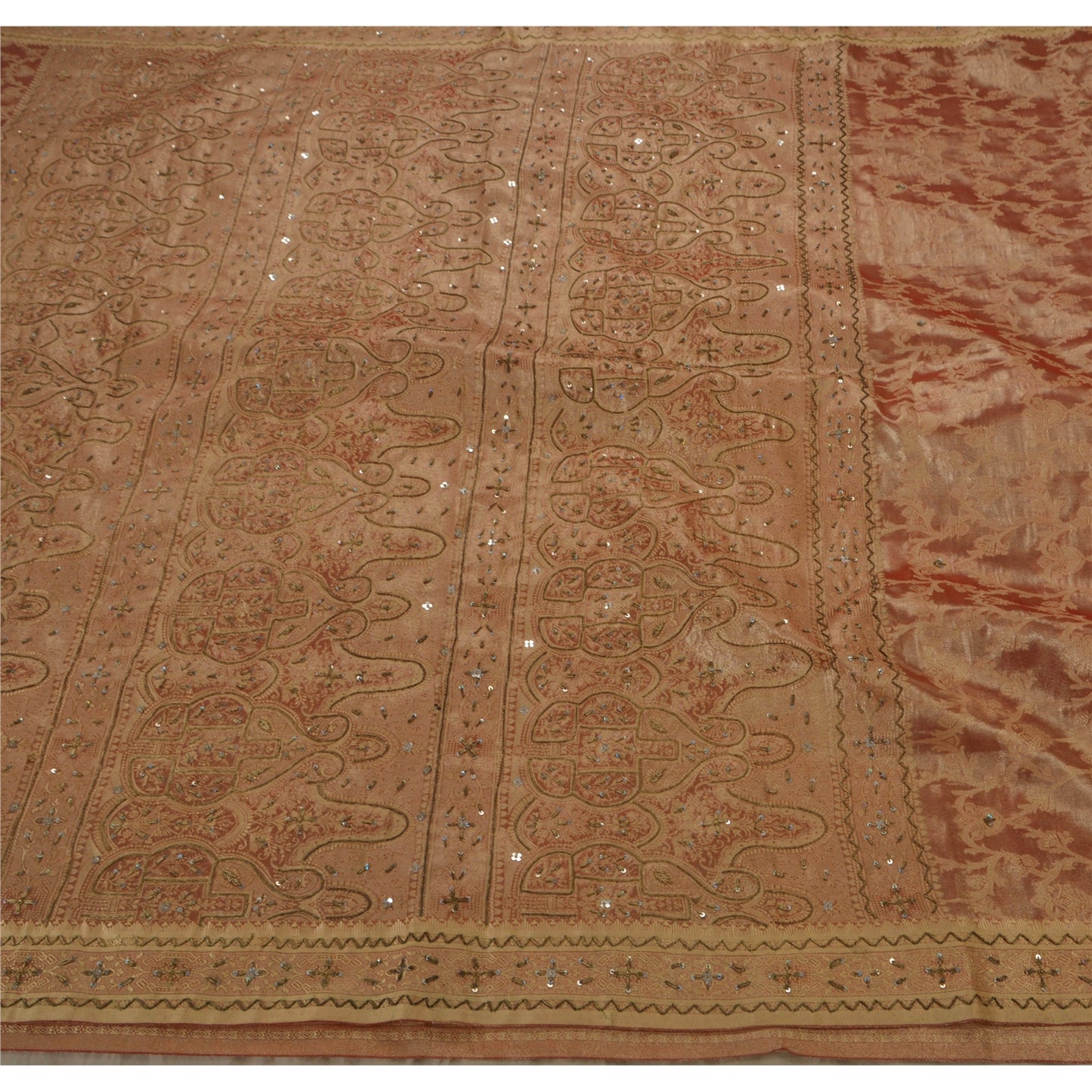 Sanskriti Vintage Antique Saree Tissue Hand Embroidery Craft Sustainable Fabric Premium Sari