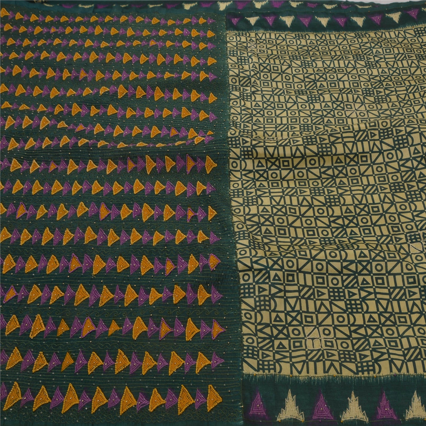 Sanskriti Vintage Antique Saree Art Silk Hand Embroidery Sustainable Fabric Premium 5Yd Sari