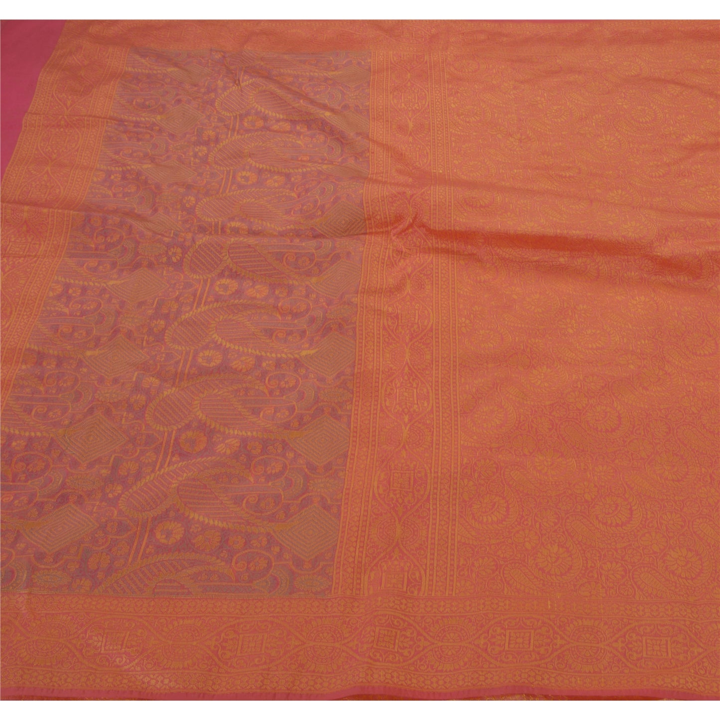 Sanskriti Vintage Saree Silk Blend Woven Pink Craft Sustainable Fabric Premium 5 Yard Sari
