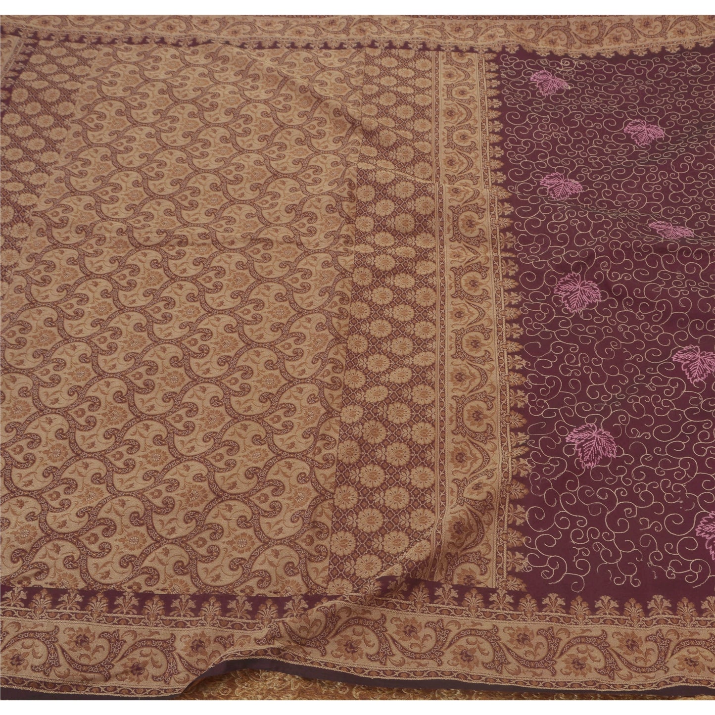 Санскритское винтажное сари из шелка с вышивкой, фиолетовая тканая устойчивая ткань, 5 ярдов, сари