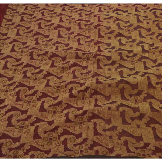 Sanskriti Vintage Antique Vintage Saree Pure Organza Silk Hand Embroidery Sustainable Fabric Premium 5 Yd Sari