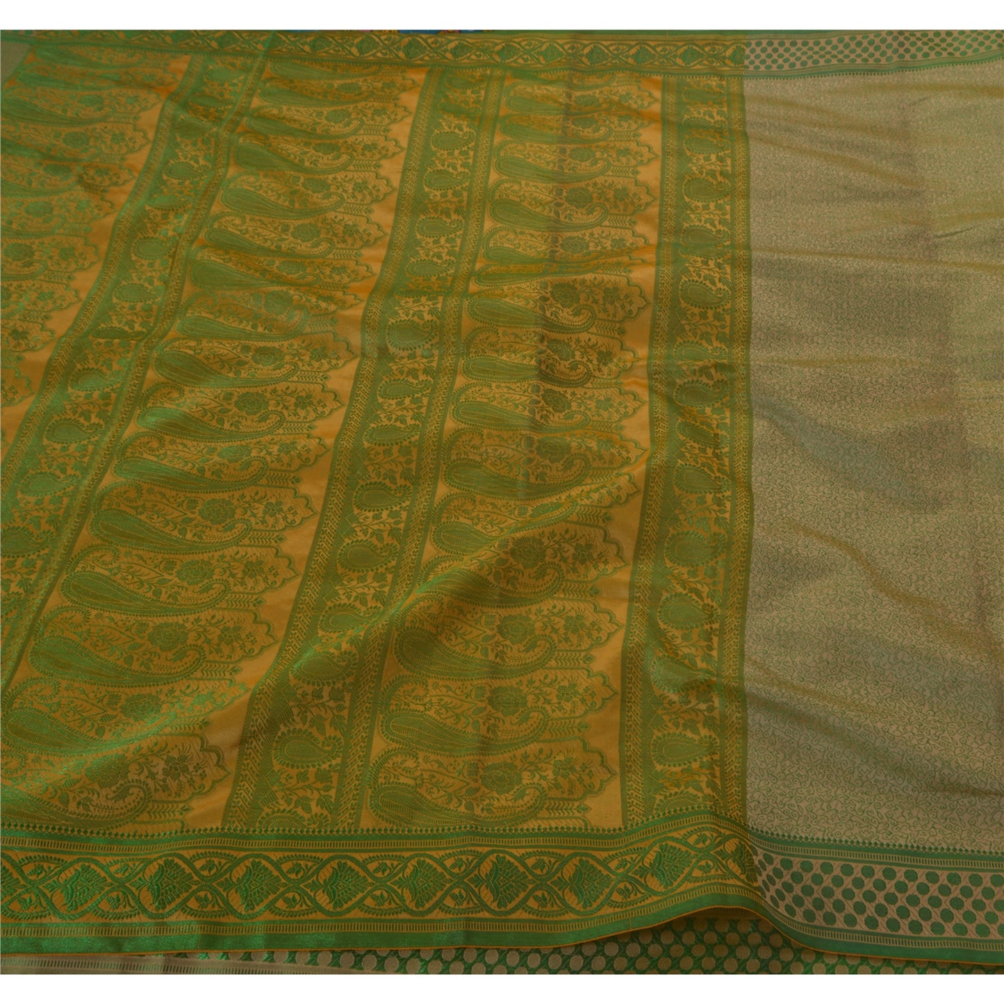 Sanskriti Vintage Saree Art Silk Woven Green Craft Sustainable Fabric Premium 5 Yd Sari