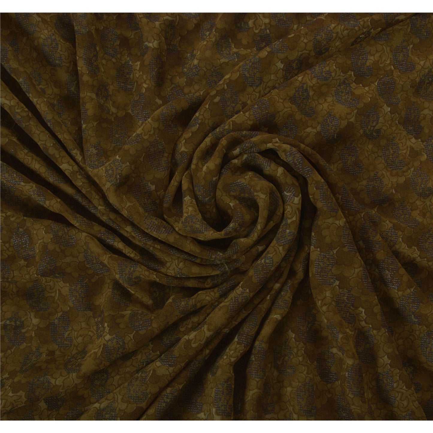 Sanskriti Vintage Saree Georgette Embroidered Green Sustainable Fabric Premium 5 Yd Sari