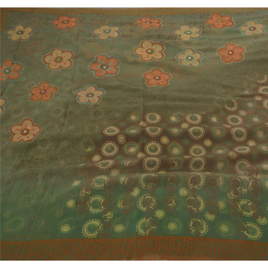 Sanskriti Vintage Saree Georgette Embroidered Green Sustainable Fabric Premium 5 Yd Sari