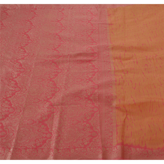 Sanskriti Vintage Saree 100% Pure Silk Woven Pink Sustainable Fabric 5 Yd Leheria Sari
