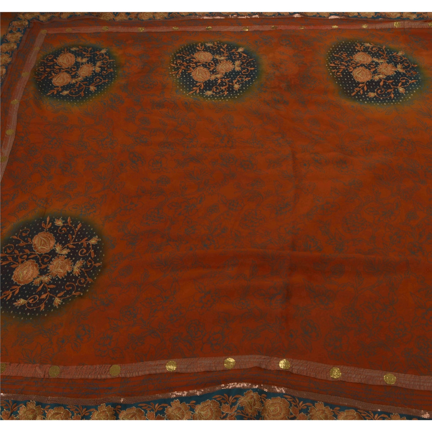 Sanskriti Vintage Antique Sarees Georgette Embroidery Orange Sustainable Fabric Premium Sari