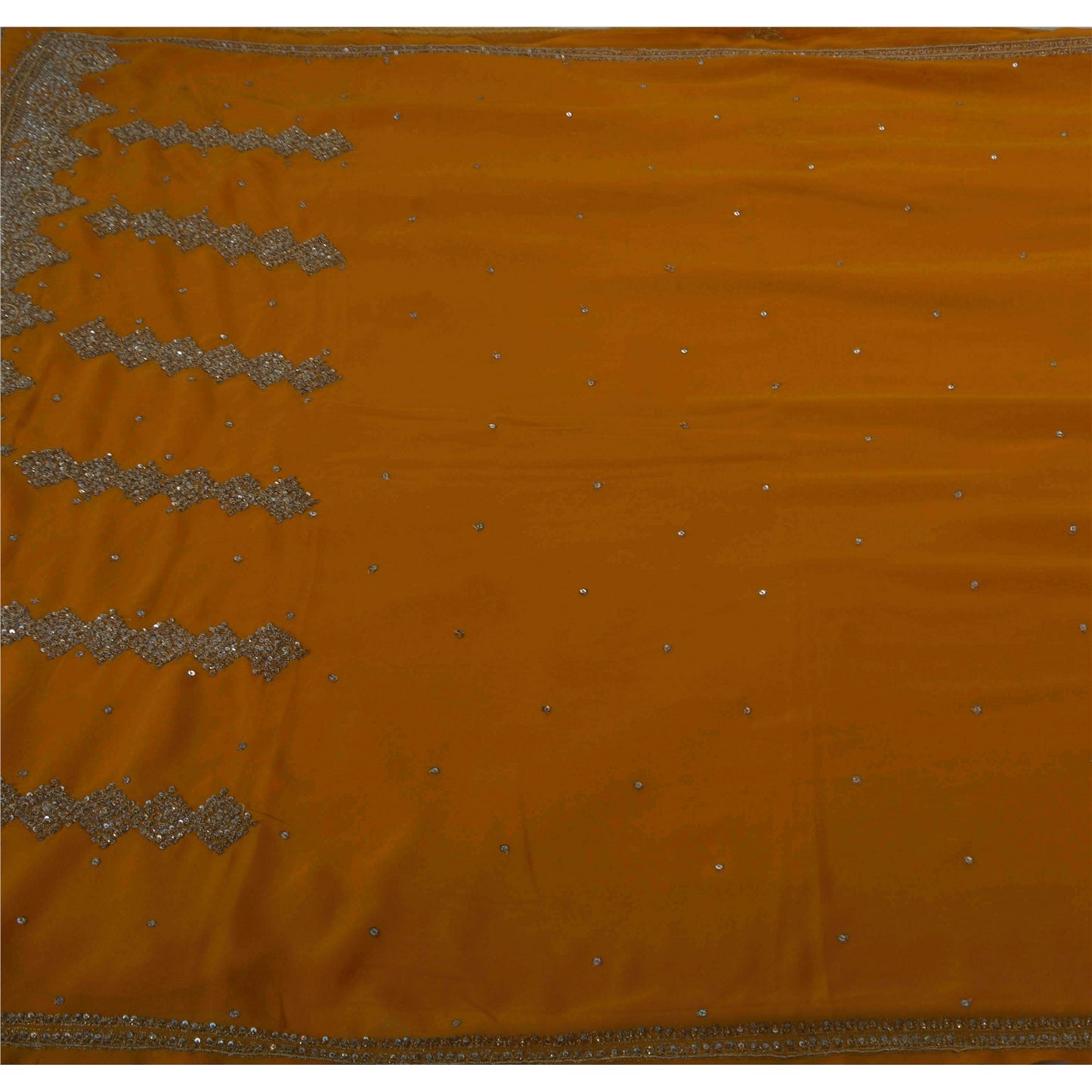 Sanskriti Vintage Ethnic Saree Georgette Hand Beaded Sustainable Fabric Premium 5 Yd Sari