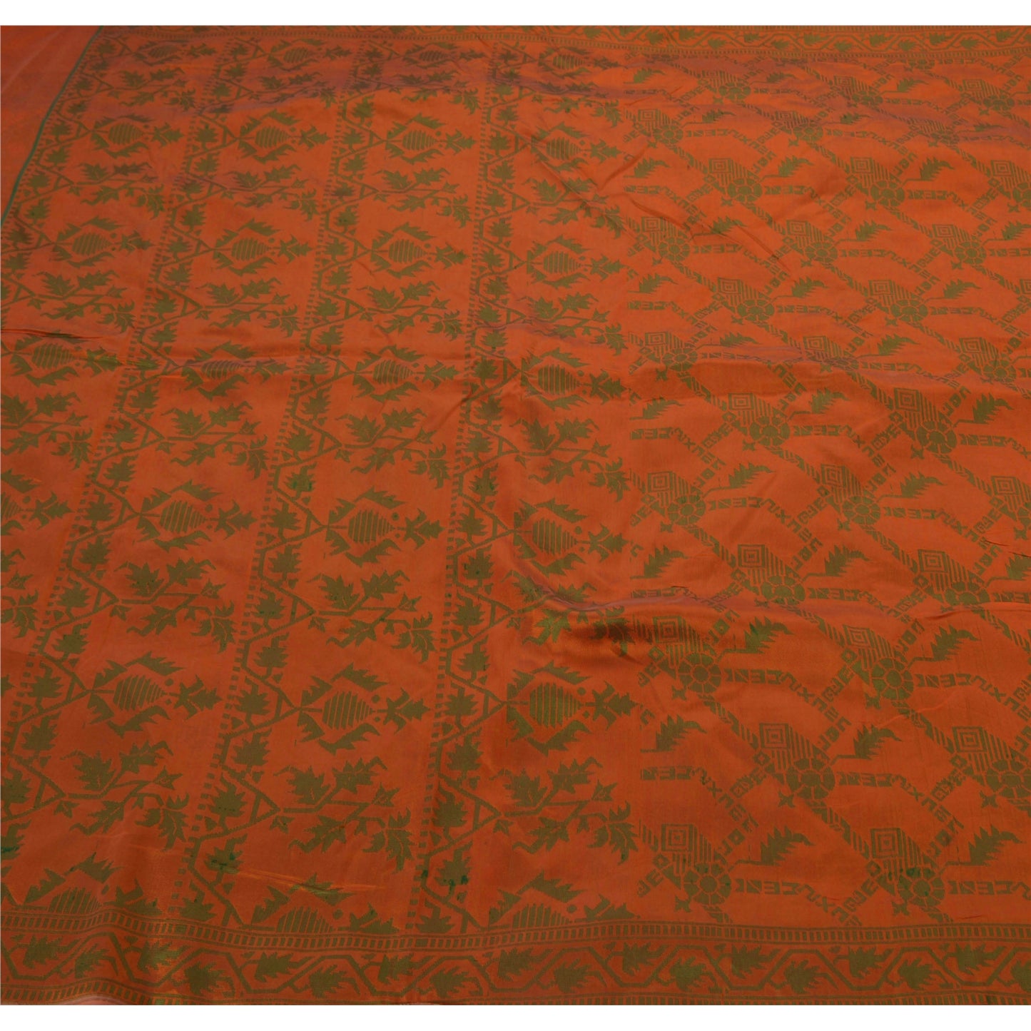 Sanskriti Vintage Saree Art Silk Woven Orange Craft Sustainable Fabric Premium 5 Yd Sari